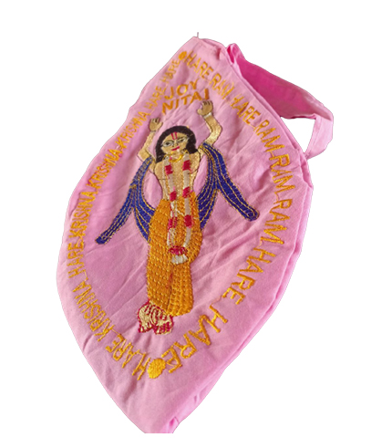 Yugal sarkar Sri Radha rani Shri Krishna embroidered japa bag- Brown